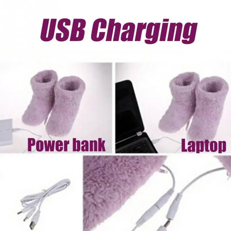 Men Women USB Charger Electric Heating Boot Power Saving Foot Warmer Plush Interface Hiding Washable Winter Warm Shoes