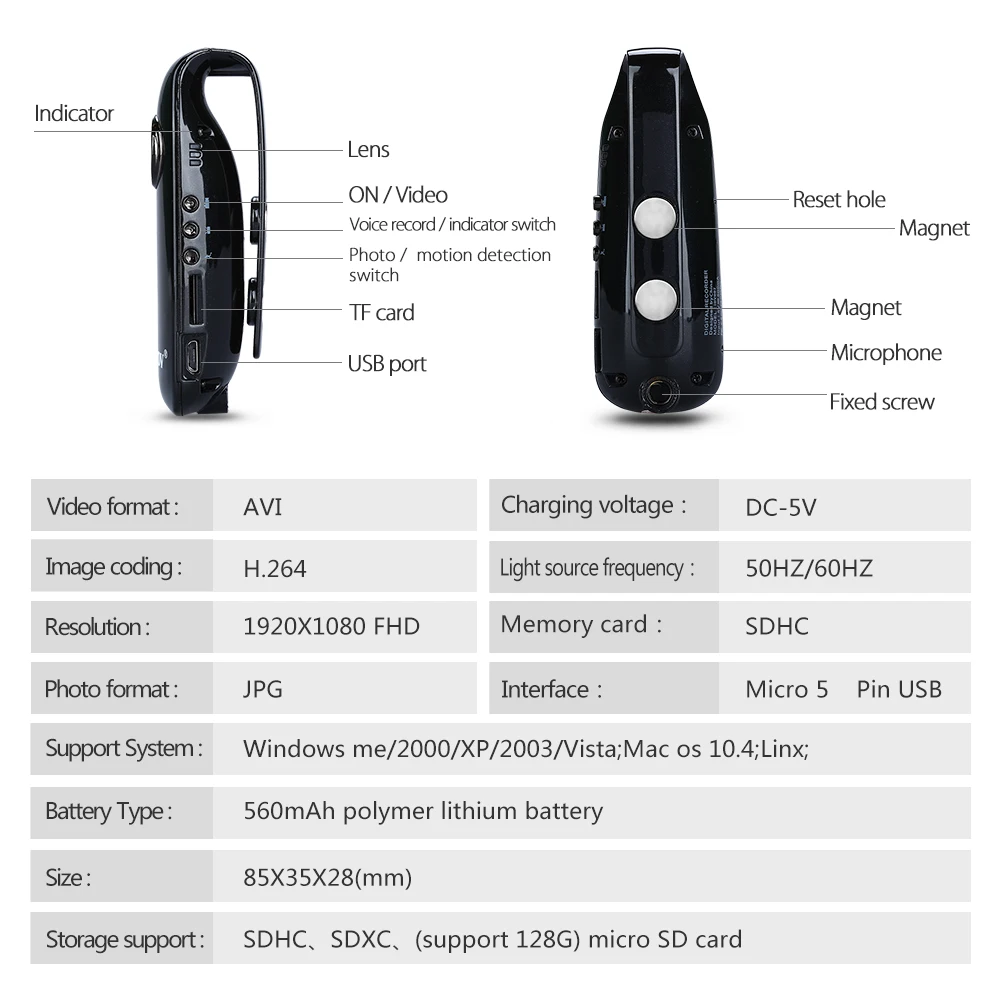 Boblov 007 Mini Camcorders Voice Recorder Police Pen Camara Body