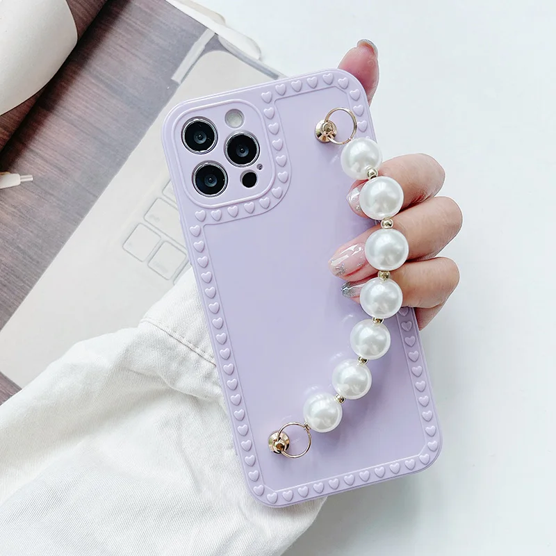 Korea pearl bracelet Wrist strap chain soft phone case for iphone