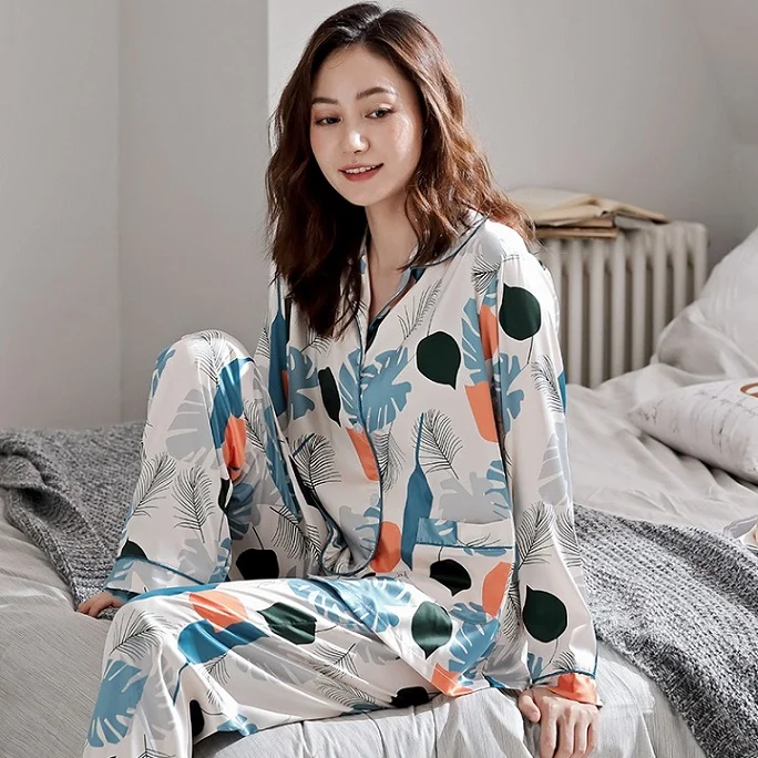 Женские шелковые пижамы, пижамный комплект, одежда для сна, размер M, L, XL, 2XL, 3XL Bigyard - Цвет: 983