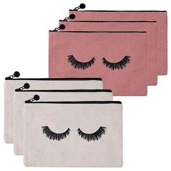 

6Pcs Pencil Bags Eyelash Pattern Makeup Bags Cosmetic Travel Pouches Toiletry Bag Cases with Zipper for Women and Girls