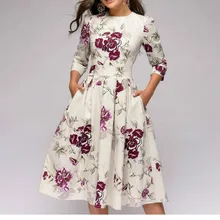 Винтажное цветочное вечернее платье трапециевидной формы с коротким рукавом для девушек, OL Повседневная Уличная одежда, платье по колено, осень