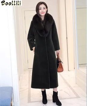 

Boollili 2020 New Real Fox Fur Collar Winter Jacket Women Hooded Warm Fur Coat Female Lamb Jackets Thick Long Coats Abrigo