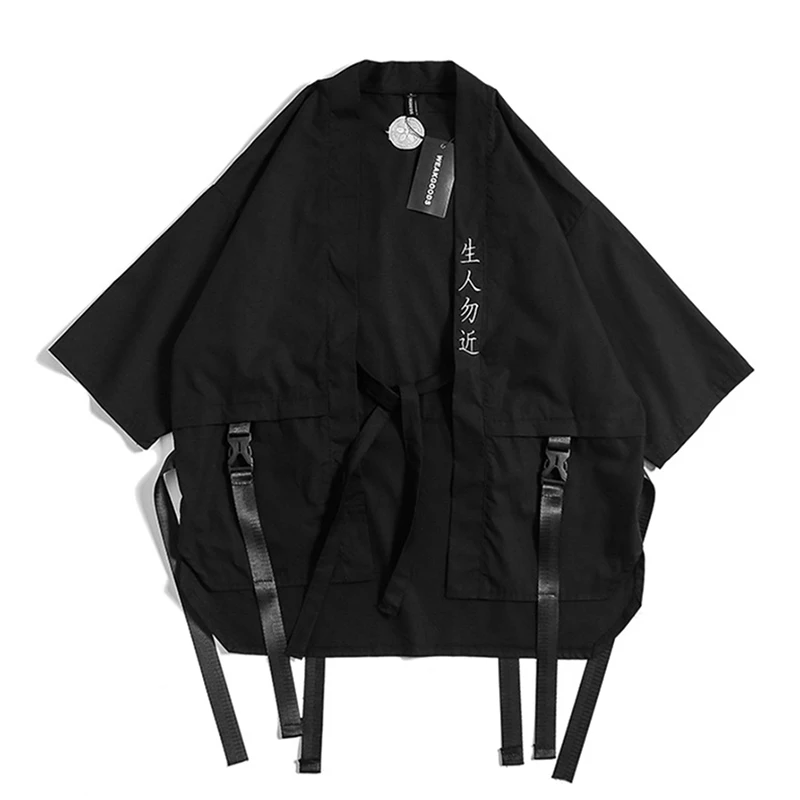 

April MOMO 2019 Harajuku Open Stitch Kimono Jackets Men Hip Hop Thin Coat Ribbon Streetwear Male Fashion Autumn Loose Jackets