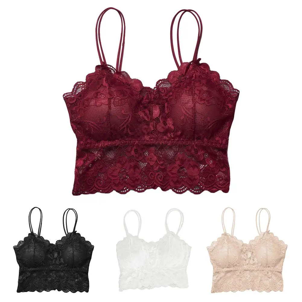 

Lace Floral Sexy Women Hollow Out Solid Vest Crochet Tank Removable Padded Crochet Bralette Bra Sexy Vest brasier mujer