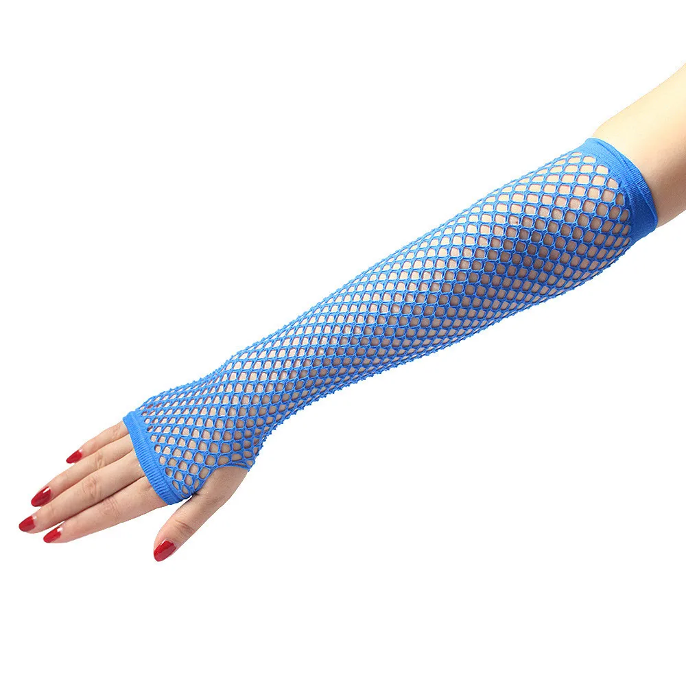 Fishnet Gloves Ladies Girls Neon Sexy Long Fingerless Fishnet Lace High Elasticity Gloves Car Accessories Interior Decoration Auto Parts