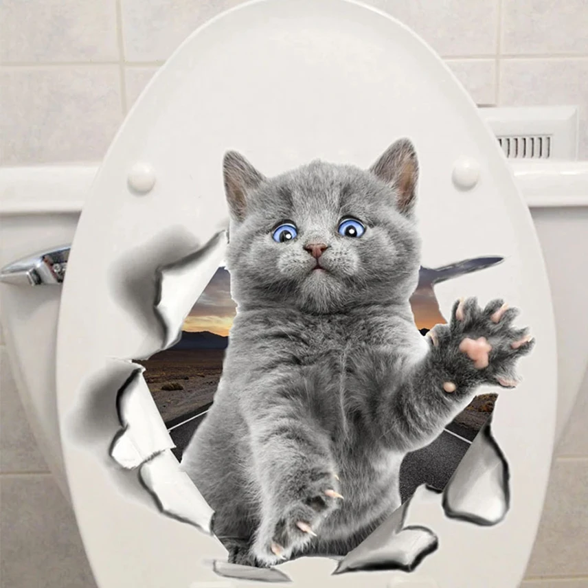 Cute 3D Cat Toilet Sticker Bathroom Cover Wall Stickers Animal Wc Accessories Fun For Home Decoration | Дом и сад