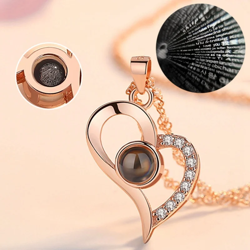 100 Languages I Love You Heart Shape Pendant Necklace For Women Party Wedding Choker Necklace Jewelry Gift