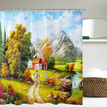 

Waterproof Shower Curtain Forest Tree Sun Print Bathroom Decor Shower Curtain