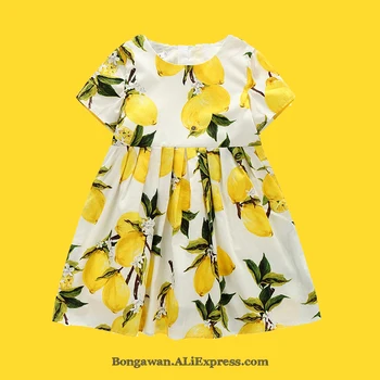 

Bongawan Girls Dresses Fruit Print Summer 4-12 Years Children Clothing Short Causal Style Cotton For Birthday Party