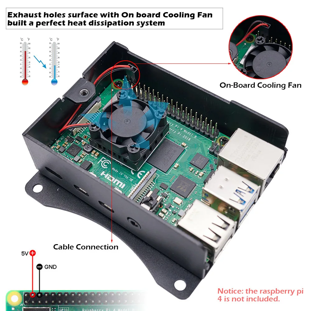 Raspberry Pi 4 Модель B алюминиевый чехол с охлаждающим вентилятором комплект