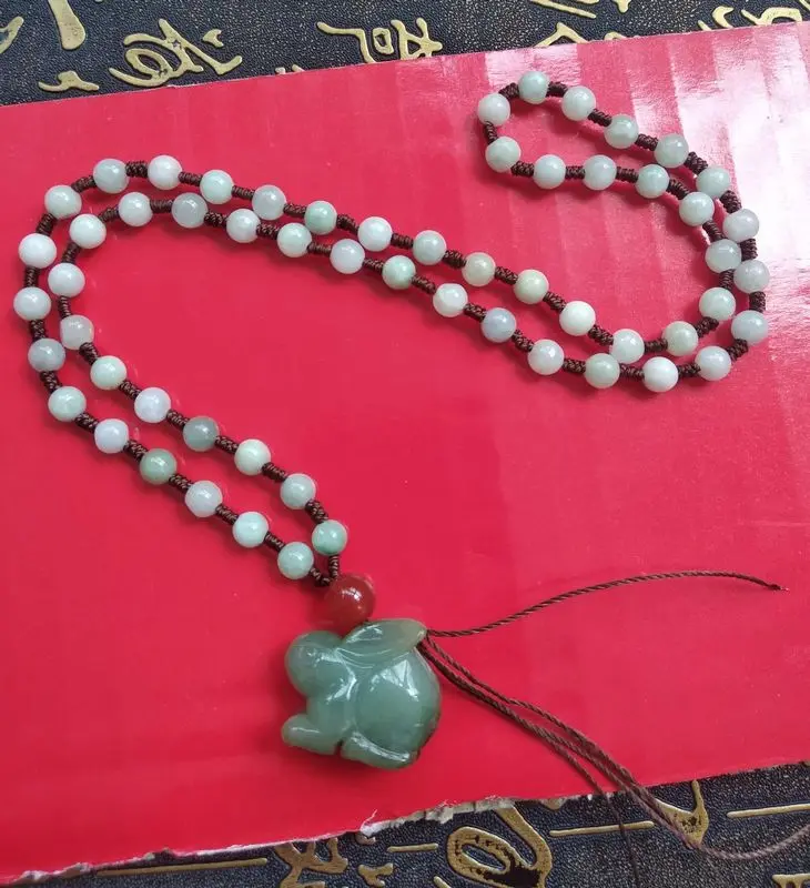Ручная работа carven Jade rabbit amulet jadeite подвеска с зайцем с нефритовый шарик ожерелье