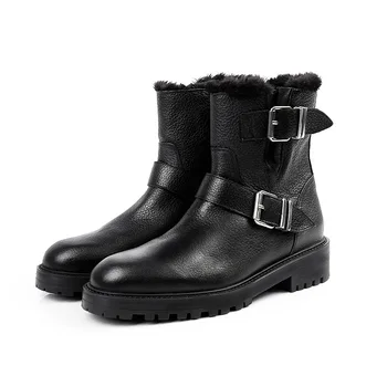

2019 winter new women's Martin boots plus velvet short ankle boots female side zipper leather women's boots high shoes round hea