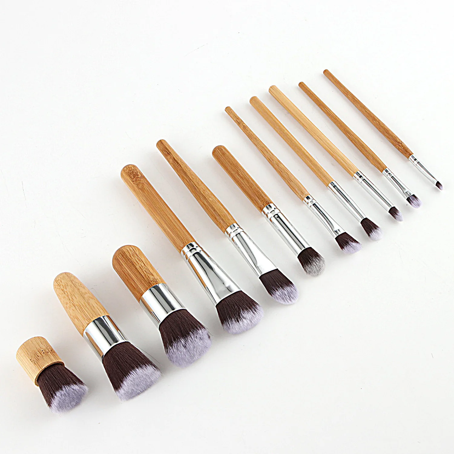 Горячая 11 шт. набор кистей для макияжа с ручками из натурального бамбука высокое качество набор для смешивания основы косметический набор для макияжа с хлопковой сумкой