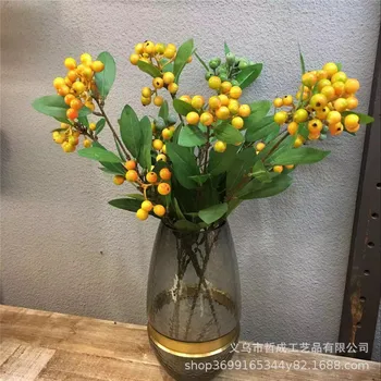 

Simulation of Single Stem Berries fa cai guo Christmas Red Glass-Ceramic Vase Decorative Fruit Jequirity Bean High Branch