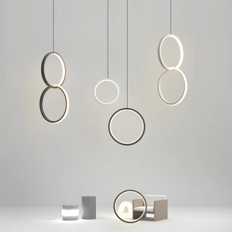 NEO Gleam Circle Rings Modern led chandelier for bedroom bedside dining room bar white or black color led chandeliers 90-260V