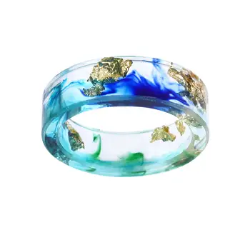 

New Fashion Simple Dry Flower Resin Small Fresh Hand Made Dry Flower Gold Foil Color Essence Drop Glue Ring