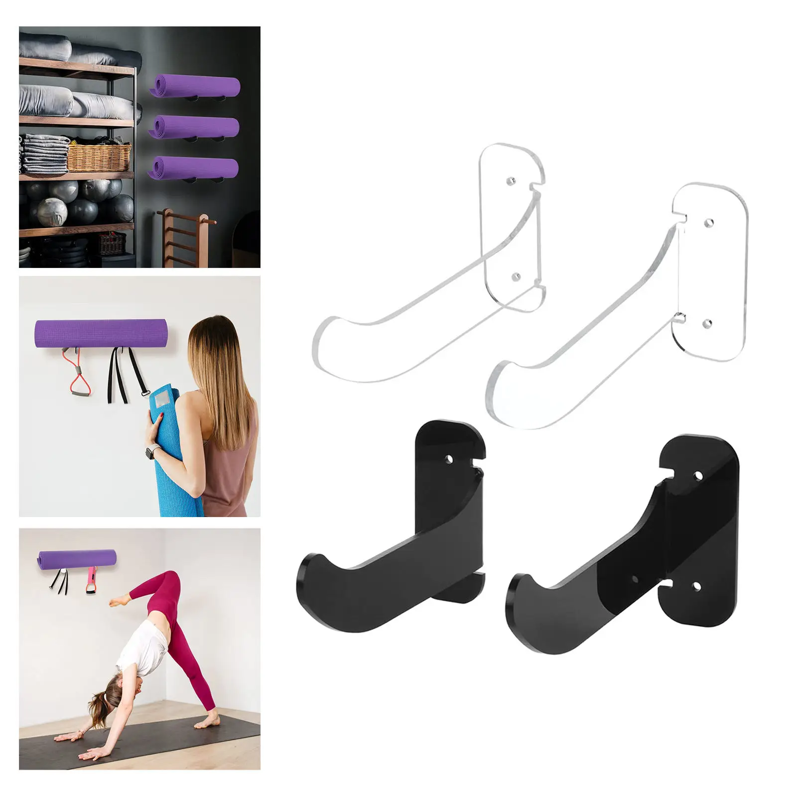 Yoga Mat Holder Wall Mount Rack Storage Shelf Hanging for Exercise Home Fitness Resistance Bands Foam Roller
