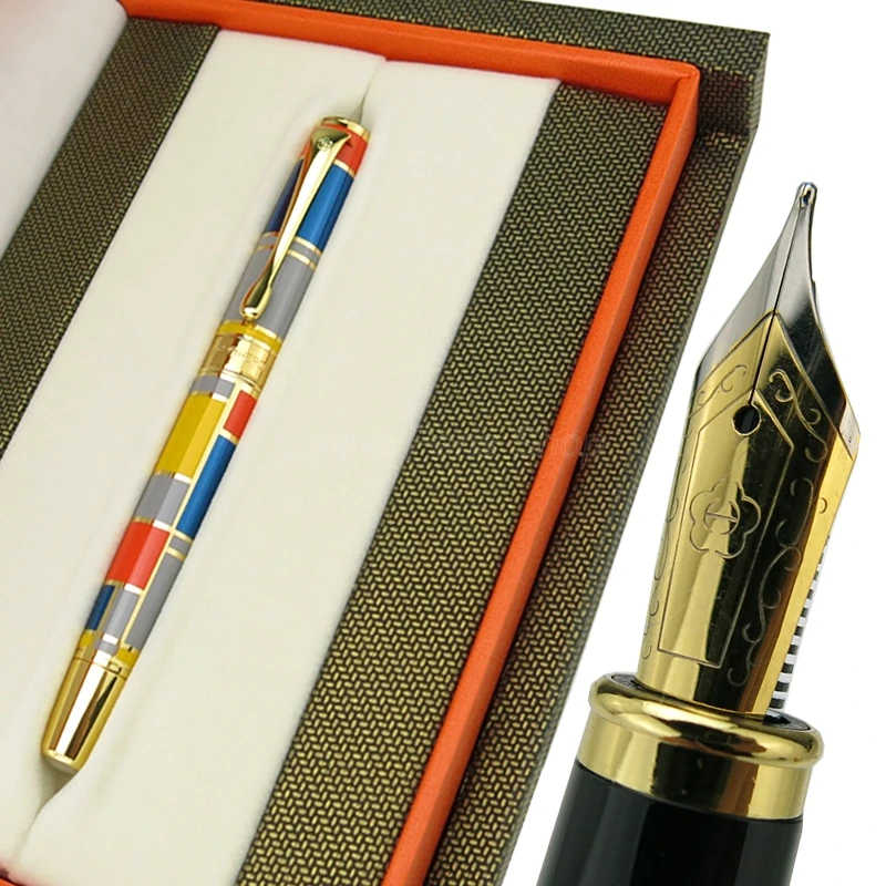 Hero 767 Exquisite Fountain Pen With Golden Trim Colored Ink Pen Iridium Medium Nib For Business Writing Gift Pen