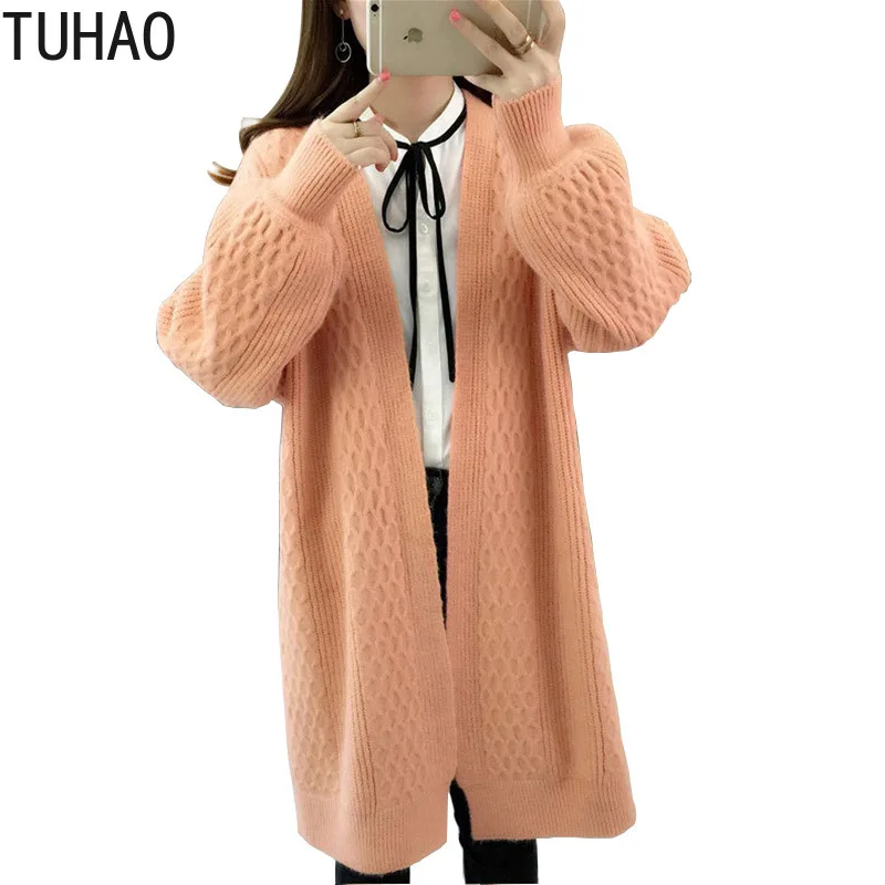 TUHAO, офисный женский кардиган, длинный рукав, вязаный свитер, для женщин, открытая строчка, Повседневный свитер, для женщин,, Свободный кардиган, Mujer HC73