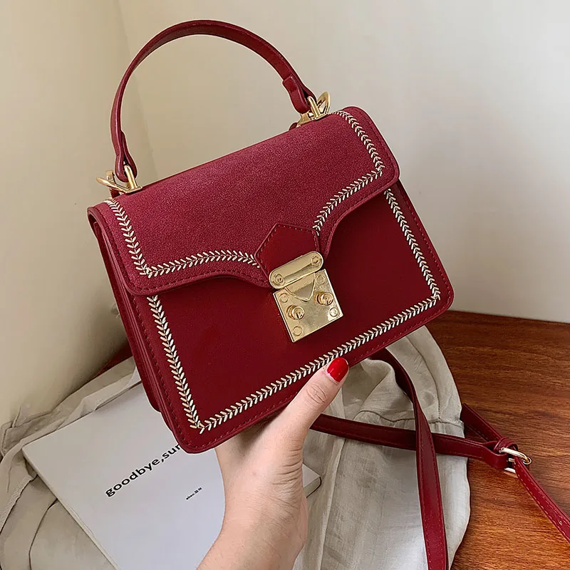 

Scrub Leather Contrast Color Crossbody Bags For Women 2019 Autumn Lady Shoulder Messenger Bag Female Travel Handbags