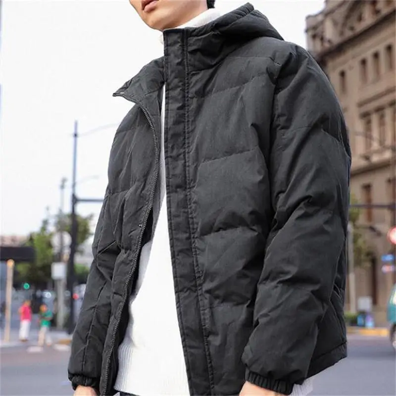 Короткая модная однотонная стеганая зимняя мужская куртка с капюшоном, Повседневная Уличная свободная Мужская куртка