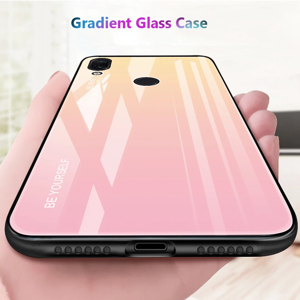 Gradient Tempered Glass Case For Redmi Note 5 6 7 Pro Luxury Brand Phone Cover Edge Soft TPU Cases For Redmi A2 Lite 6A 2019 New