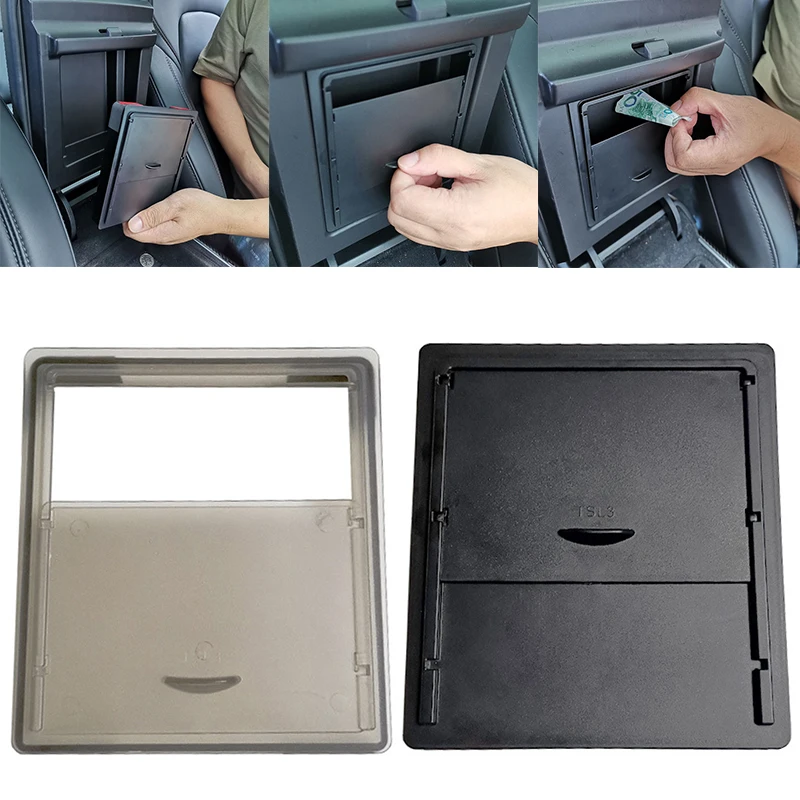 

1pc Gray/Black ABS Storage Case Car Central Control Storage Box Hidden Holder Fit For Tesla model 3 2017-2019