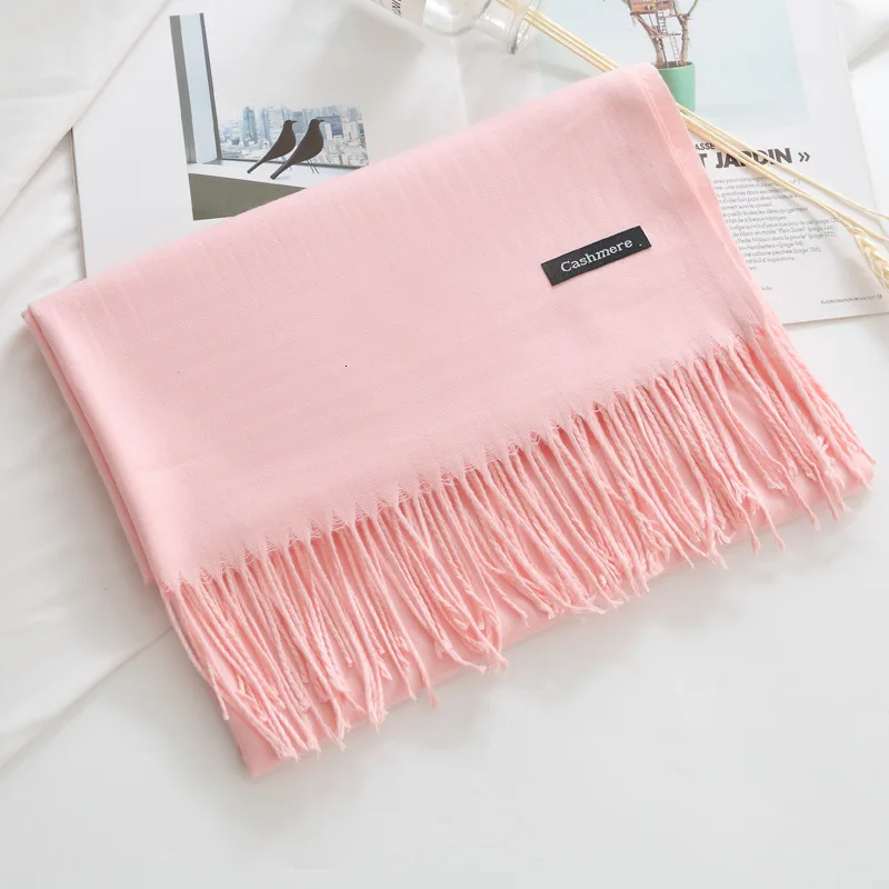 Baby Pink Зимний мягкий теплый кашемировый шарф для женщин шерстяные шарфы хаки зимнее пончо черные мужские кашемировые шарфы женские шали красные пашмины - Цвет: Baby Pink