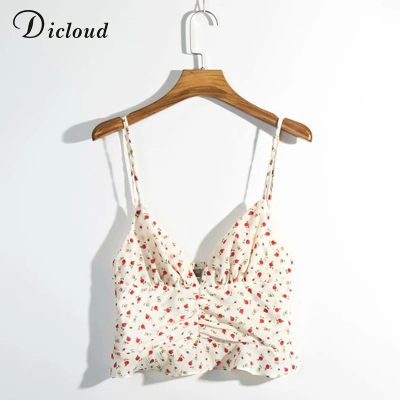 DICLOUD Boho Foral укороченный Топ для женщин, Летний Пляжный черный белый топ с v-образным вырезом и рюшами, повседневная сексуальная женская одежда