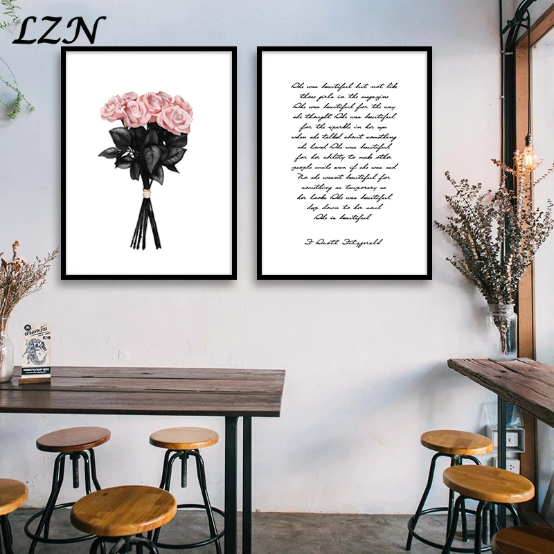 

Nordic Poster Flowers Roses Painting Canvas Print Wall Decor Pink Pictures for Modern Livingroom Home Decor Minimalist Unframed