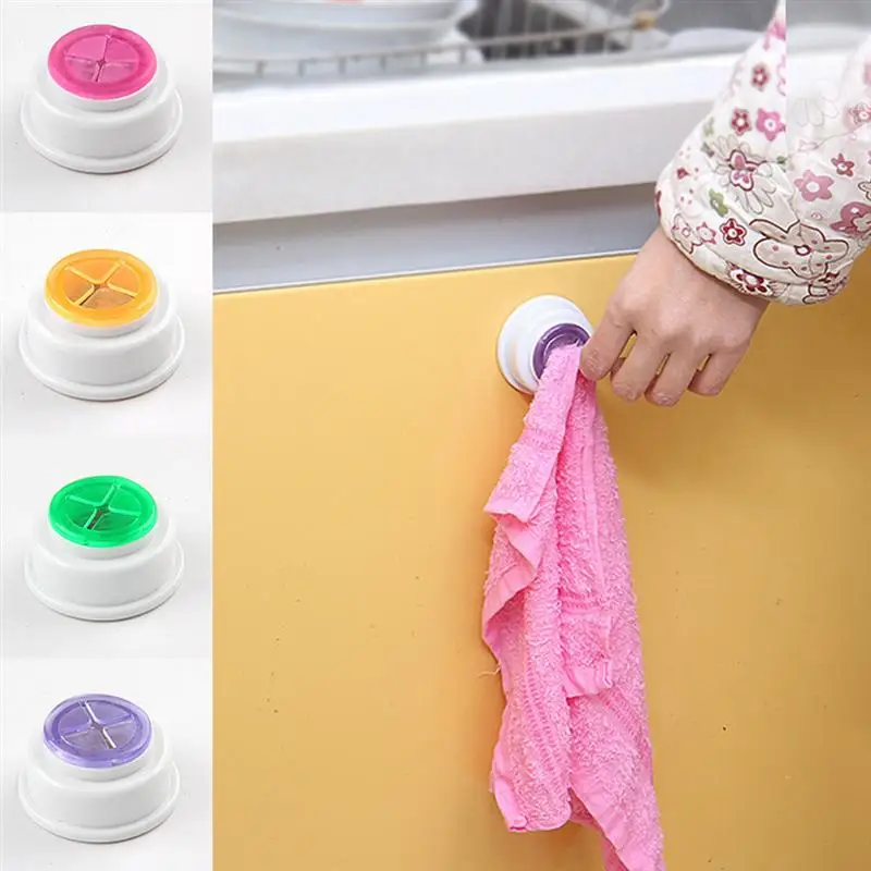 6 Pcs PVC Adhesive Towel Storage Rack Holder Punch Free Container Buckle Kitchen Bathroom Washing Cloth Hanger (Random Color)