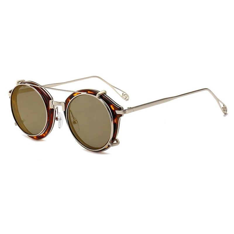 LEOPARD MIRROR GOLD Q · VISELD стимпанк Солнцезащитные очки для мужчин и женщин круглые съемные ретро черные металлические солнцезащитные очки винтажные паровые панк Солнцезащитные очки YJ1038 - Lenses Color: LEOPARD MIRROR GOLD