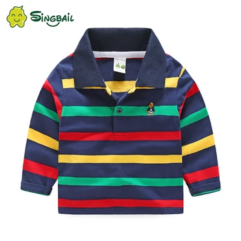 

SINGBAIL Boy Fashion Striped T-Shirt 3Y-17Y Kids Spring Full Sleeve Turn Down Collar Tee Shirt Children Fall Tshirt Top 2020 New