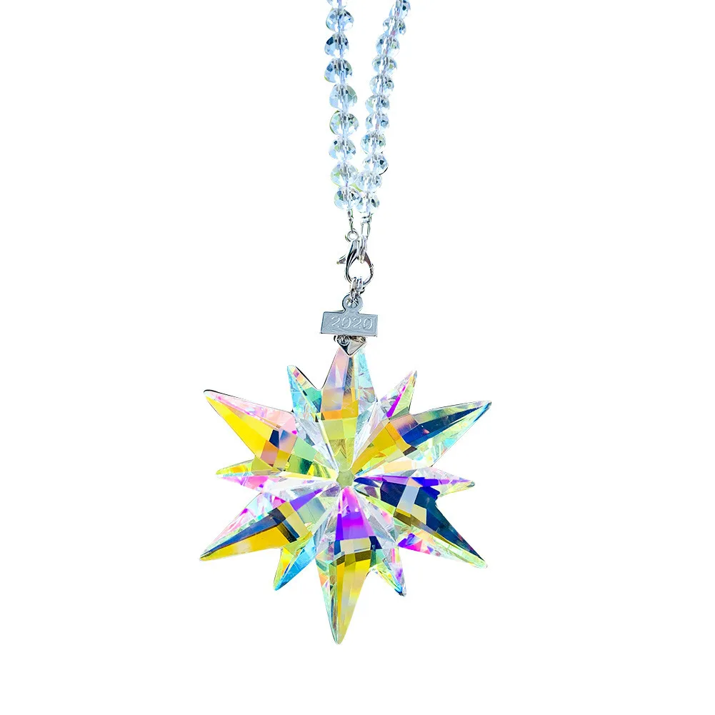 AB Color Crystal Snowflake Hanging Car Pendant Rainbow Prisms Suncatcher Superior Rearview Mirror Car Interior Accessories 23 winter new north american niche ab classic letter print stir fry color wash stir fry snowflake loose women s hoodie