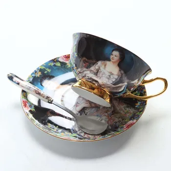 

High Quality Bone China Coffee Cup old-fashioned Ceramic Cup glazed Advanced Tea Cup and saucer