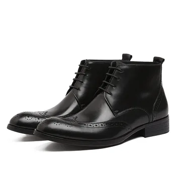 

Men Leather Boots Black Brown Work Shoes Botas Hombre Short Pointed Toe Cowhide Wear Cowhide Formal Ankle Genuine Leather Rubber