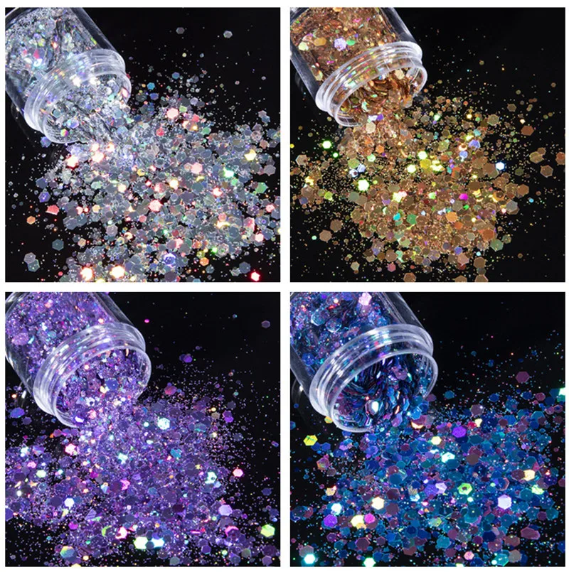 10ml/jar Mix Color Nail Art Glitter Powder Holo Gold Hexagon Aurora Nail Flakes Sequins for a Manicure Art Decorations NEW