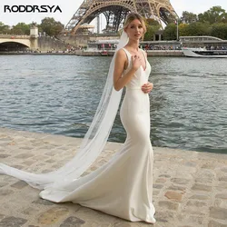 RODDRSYA Simple V-Neck Mermaid Wedding Dress 2021 Backless New Detachable Chiffon Drape Zipper Beach Bridal Gowns