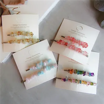 

2 Pcs/set Korea Simple Colorful Irregular Original Stone Beaded Hair Clip For Sweet Girl Women Fashion Hairpins Hair Accessories