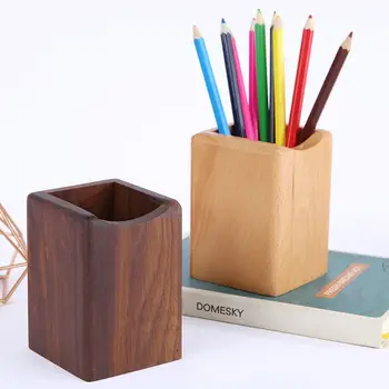

Natural Wooden Pen Pencil Holder Multiple-use Desk Organizer Storage Box Desktop Office Supplies Container