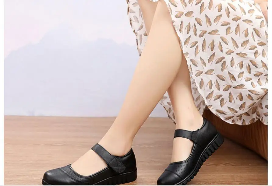 Classic Cowhide Comfortable Flats Women Shoes Flats Shoes Woman Lady Shoes Working Ladies Shoes Slip On Shallow Plus Sizes