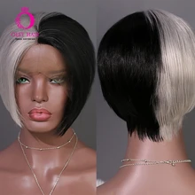 OLEY, полусерый и черный парик для косплея, часть, термостойкие синтетические парики для женщин, короткий парик на кружеве