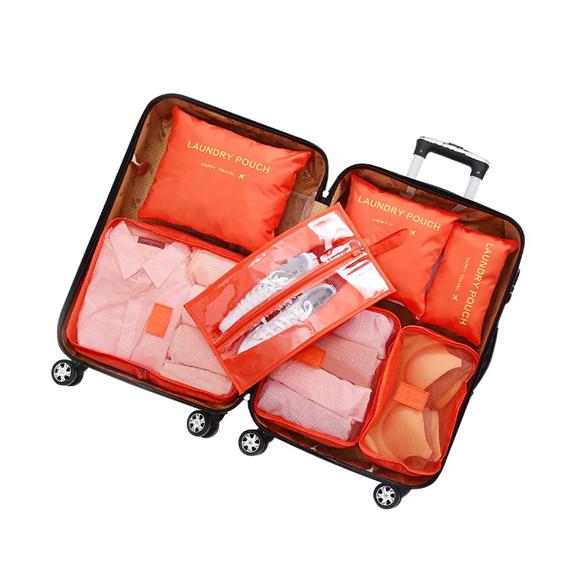 7 шт. дорожный набор чемодан Одежда Набор для отделки водонепроницаемая сумка для обуви Нижнее белье Косметика органайзер для хранения багажа Упаковка Куб - Цвет: Оранжевый