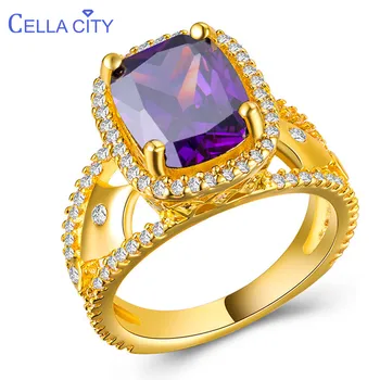 

Cellacity Luxury Designer Silver 925 Ring For Women With 9*11mm Amethyst Gemstones Golden Color Silver Jewerly Women Party Gift