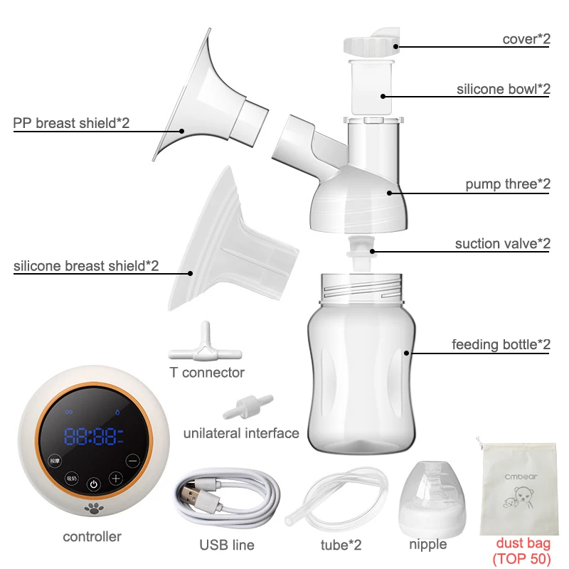 New upgrade Cmbear Double/single Electric Breast Pump Powerful Suction Silent Breast Feeding infantil USB breast pumps with LED electric breast pump