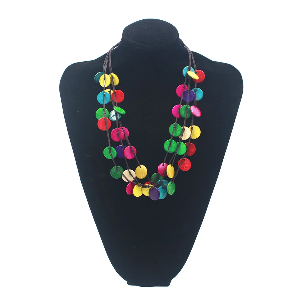 2019 Bohemian new multi-layer hand-woven coconut shell color round wooden beads necklace female long | Украшения и аксессуары