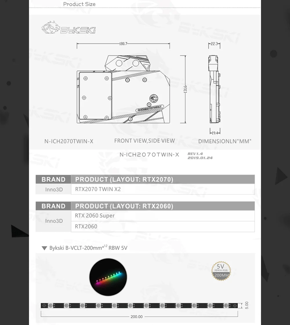 Bykski N-ICH2070TWIN-X, Full Cover Graphics Card Water Cooling Block,For Inno3D RTX2070 Twin X2  