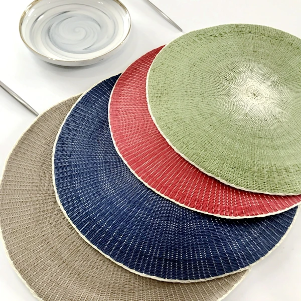 4pcs Round Weave Placemat Pad Paper Table Mat Heat Resistant Bowls Coffee Cups Coaster Tableware Mat For Kitchen Party Supply