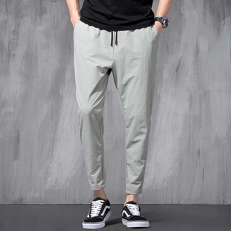 2025 New Korean Ice Silk Elastic Trousers Four Seasons Thin Casual Men'S Loose 9-Point Large Size Small Foot Sports Pants Spring 3